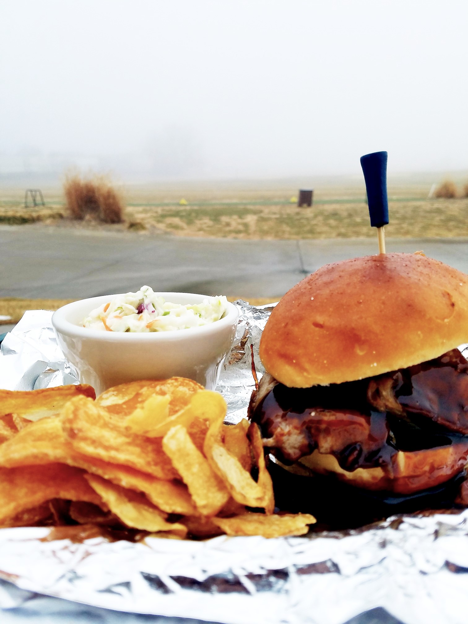 Barbecue sandwich and chips